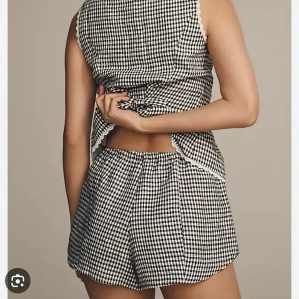 NWOT Reformation Tillie Linen Short in Black/White Check SZ S_2